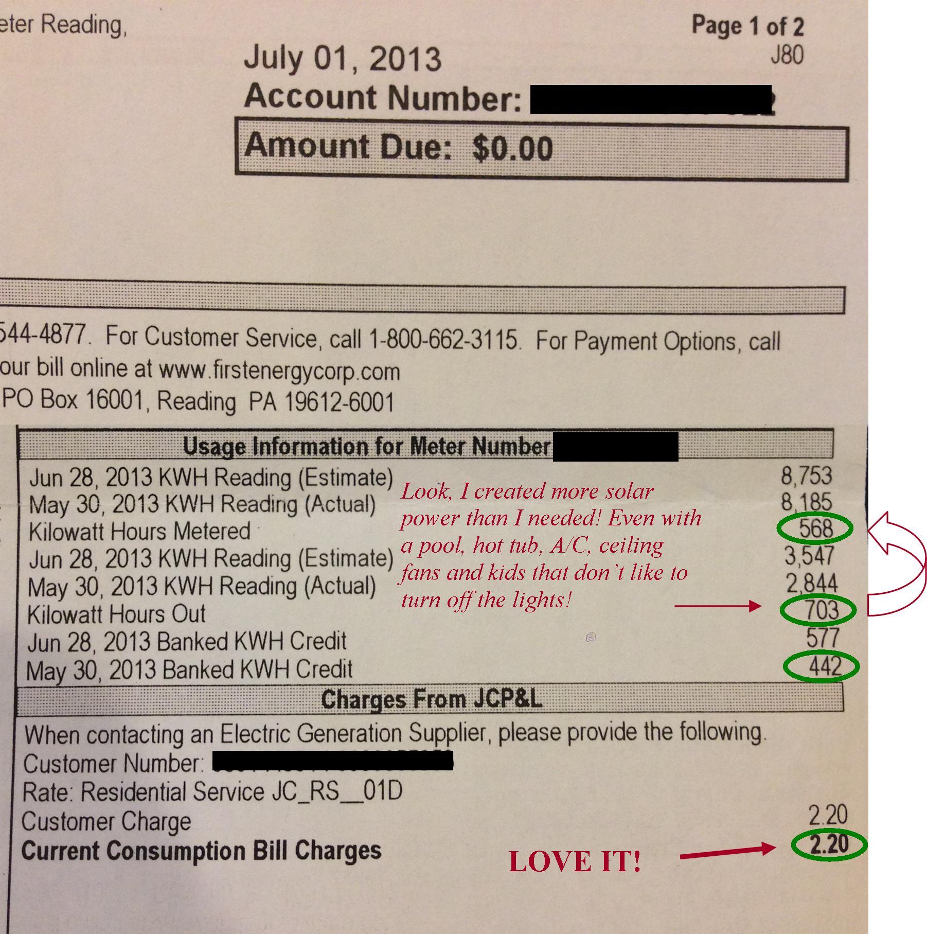 Actual Customer Electric Bill on Solar.