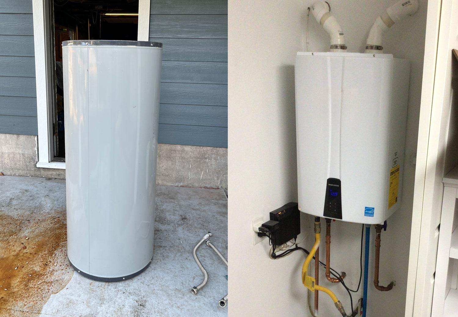 Rusty old water heater / new tankless water heater