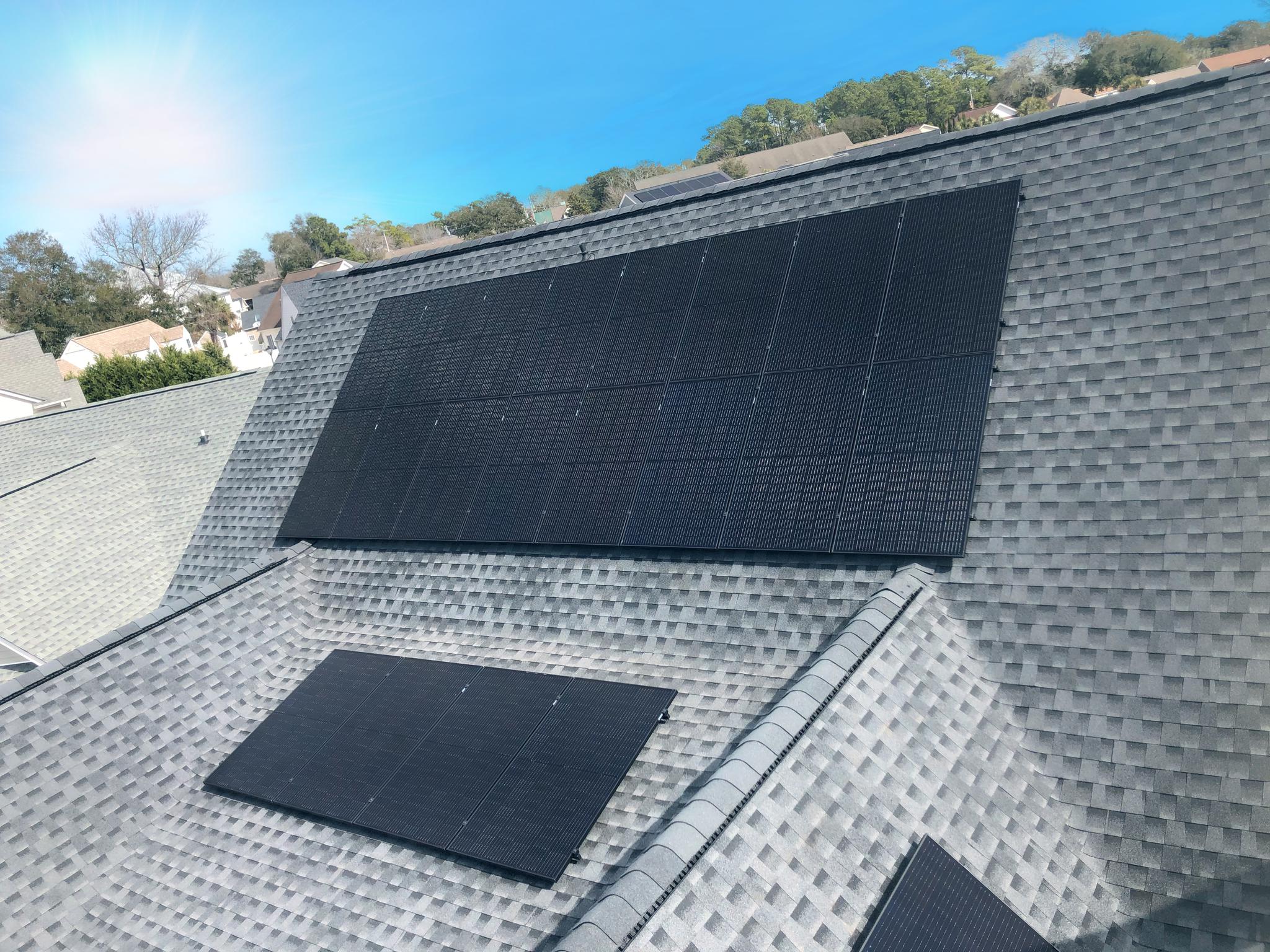 Aerial View of the an REC solar panel installation in Myrtle Beach, SC