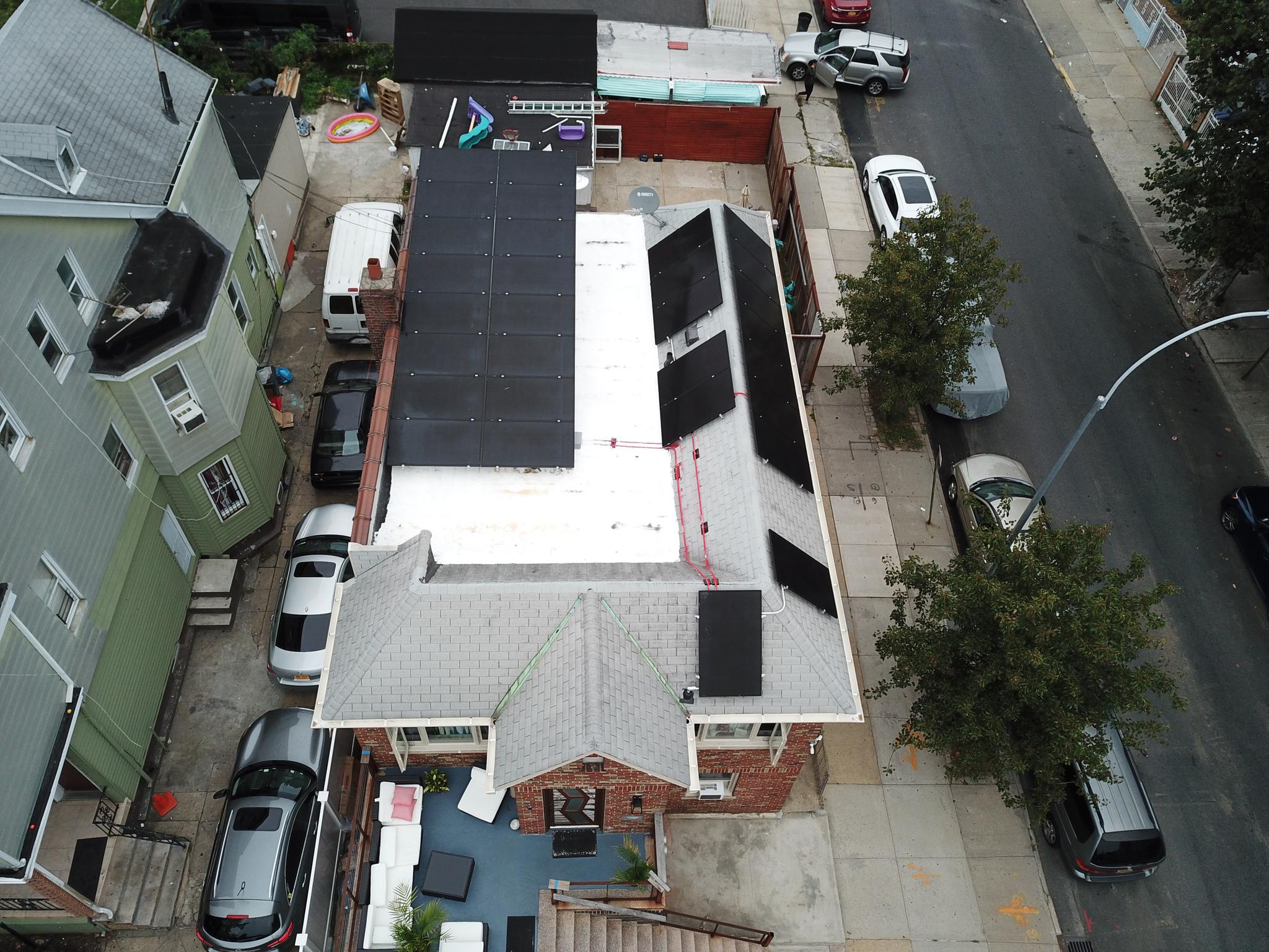Solar installed on a tilt rack + pitch in Brooklyn, NY