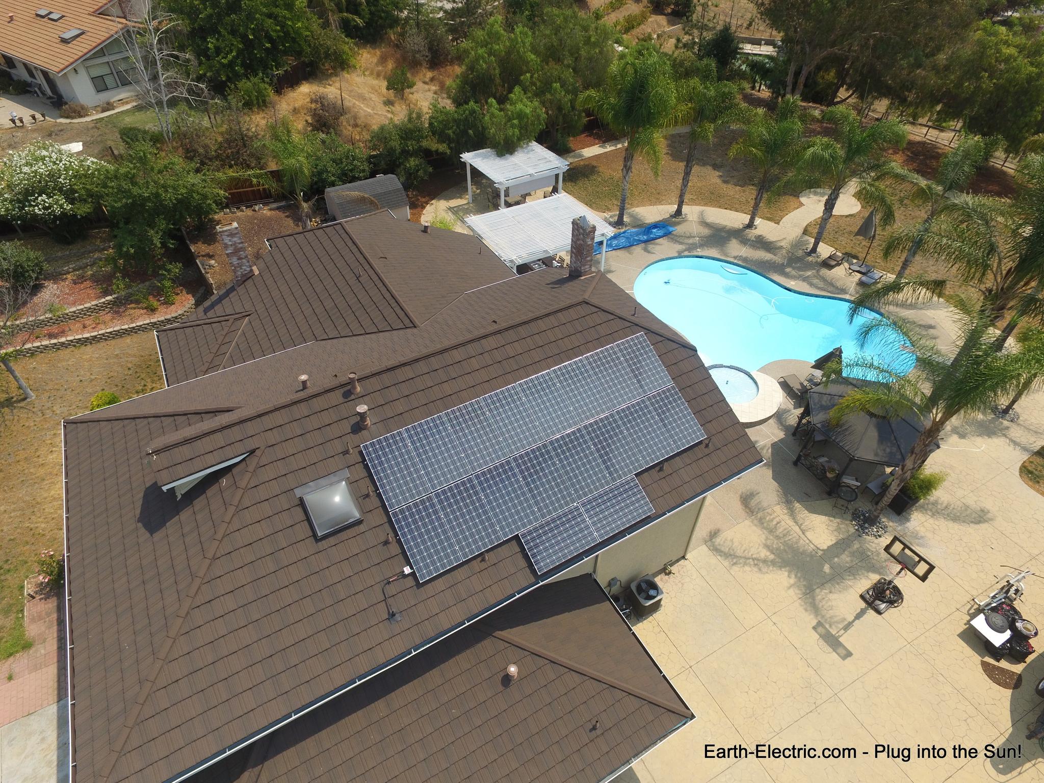 Cool drone pic of this home: solar panels, pool, palm trees. How are you going to use the electricity your solar panels make? -San Jose, CA 2015