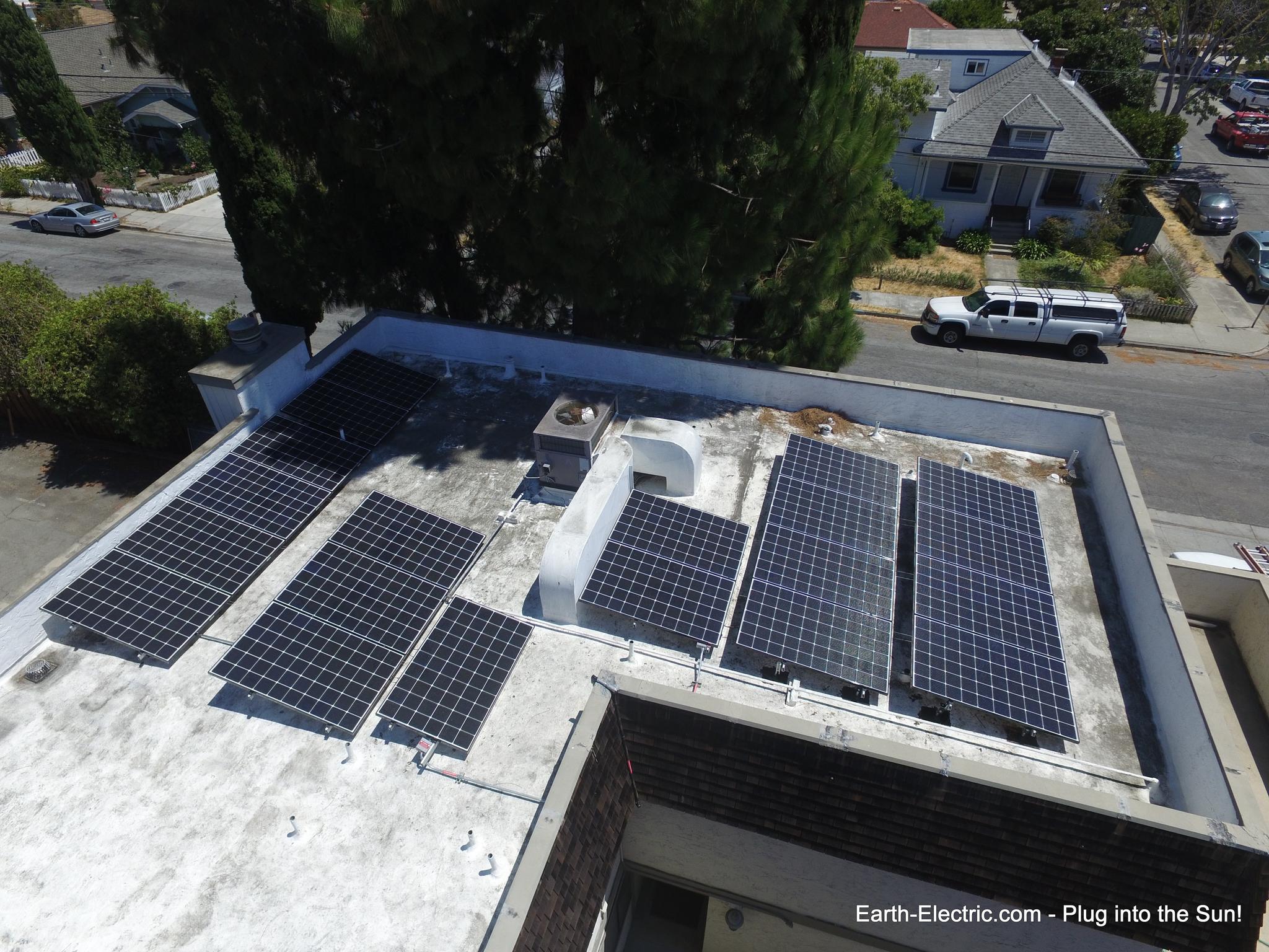 A little bit of shade, as the day goes by, can be OK. But you need direct sunlight... to make energy from the sun. -2016, Sunnyvale, CA. LG Electronics solar panels. SolarEdge inverter. SolarEdge DC optimizer.