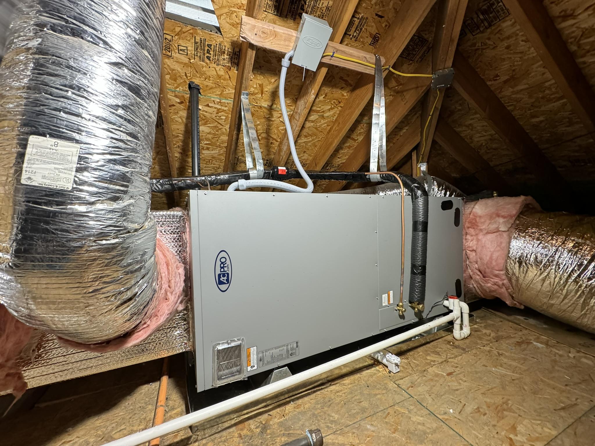 AC Pro 20 Seer Variable Speed Fan Coil during installation complete