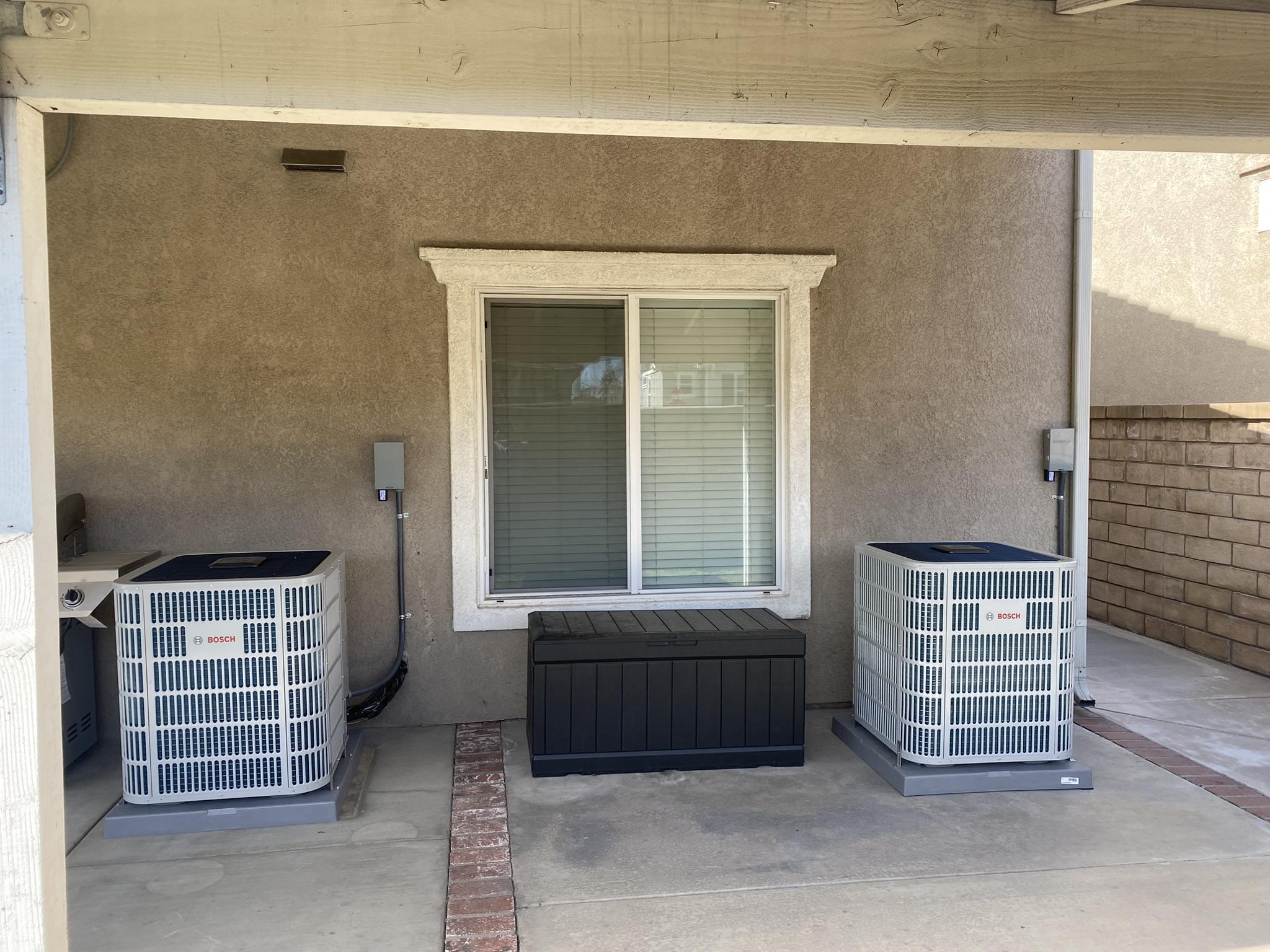 Perfect installation of (2 of each) Bosch 20 SEER Condensers side by side.