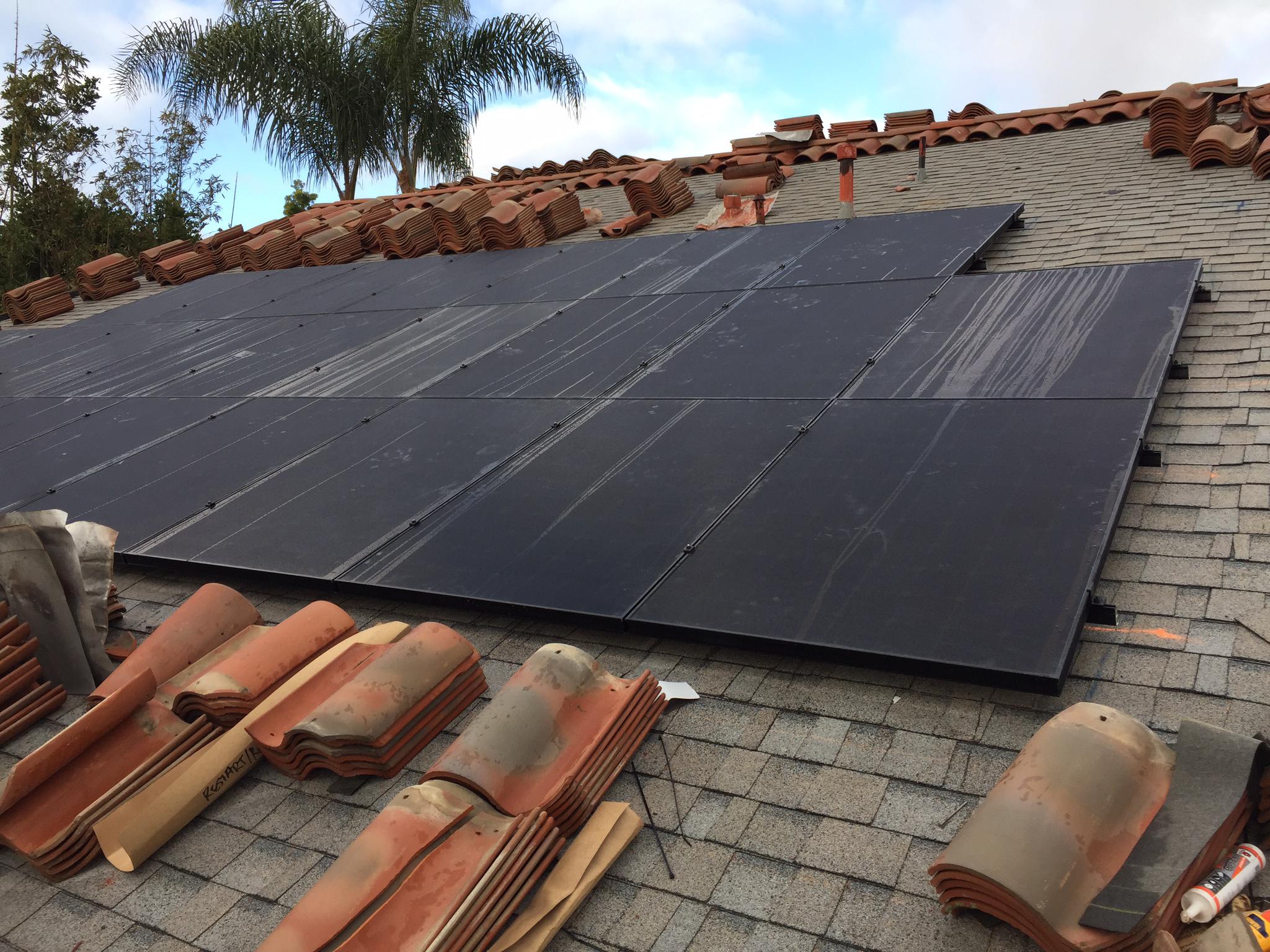 Beginning phase of installing on a clay roof - Dana Point, CA
