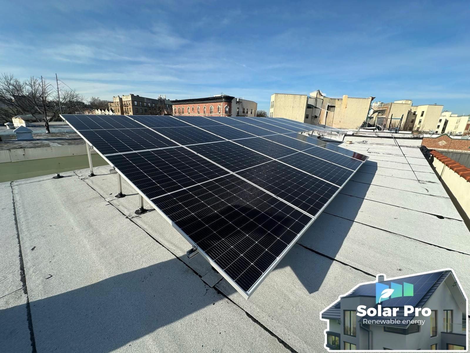 Tilt-mounted rooftop solar array in Brooklyn