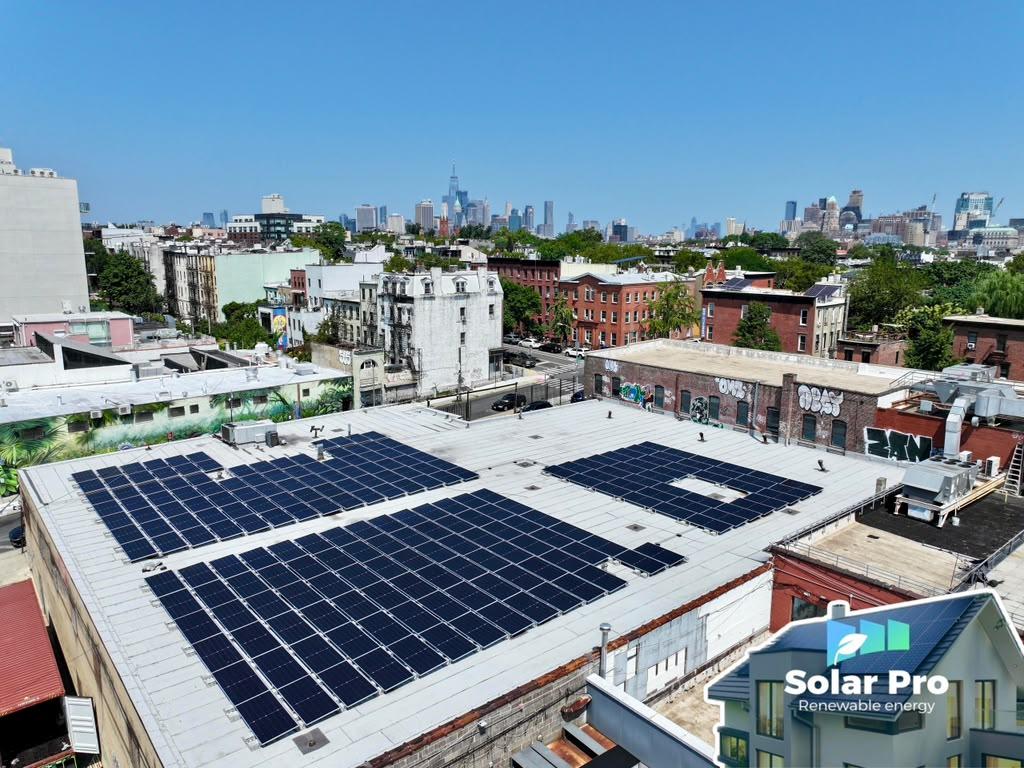 Commercial solar array with Manhattan skyline views