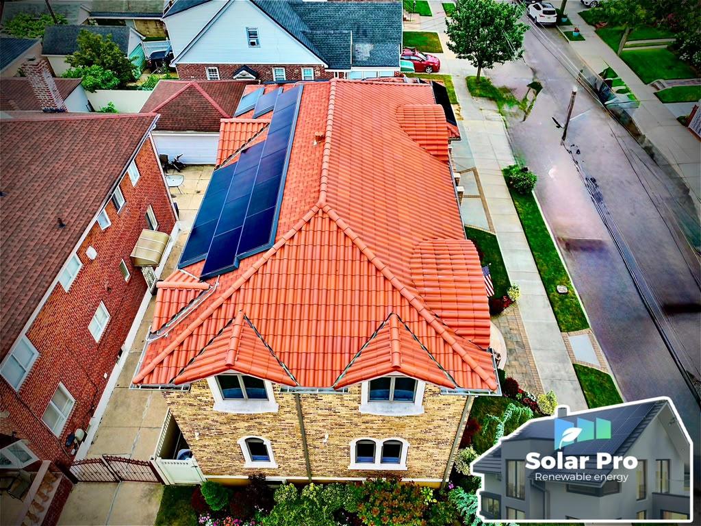 Residential solar installation on a tile roof