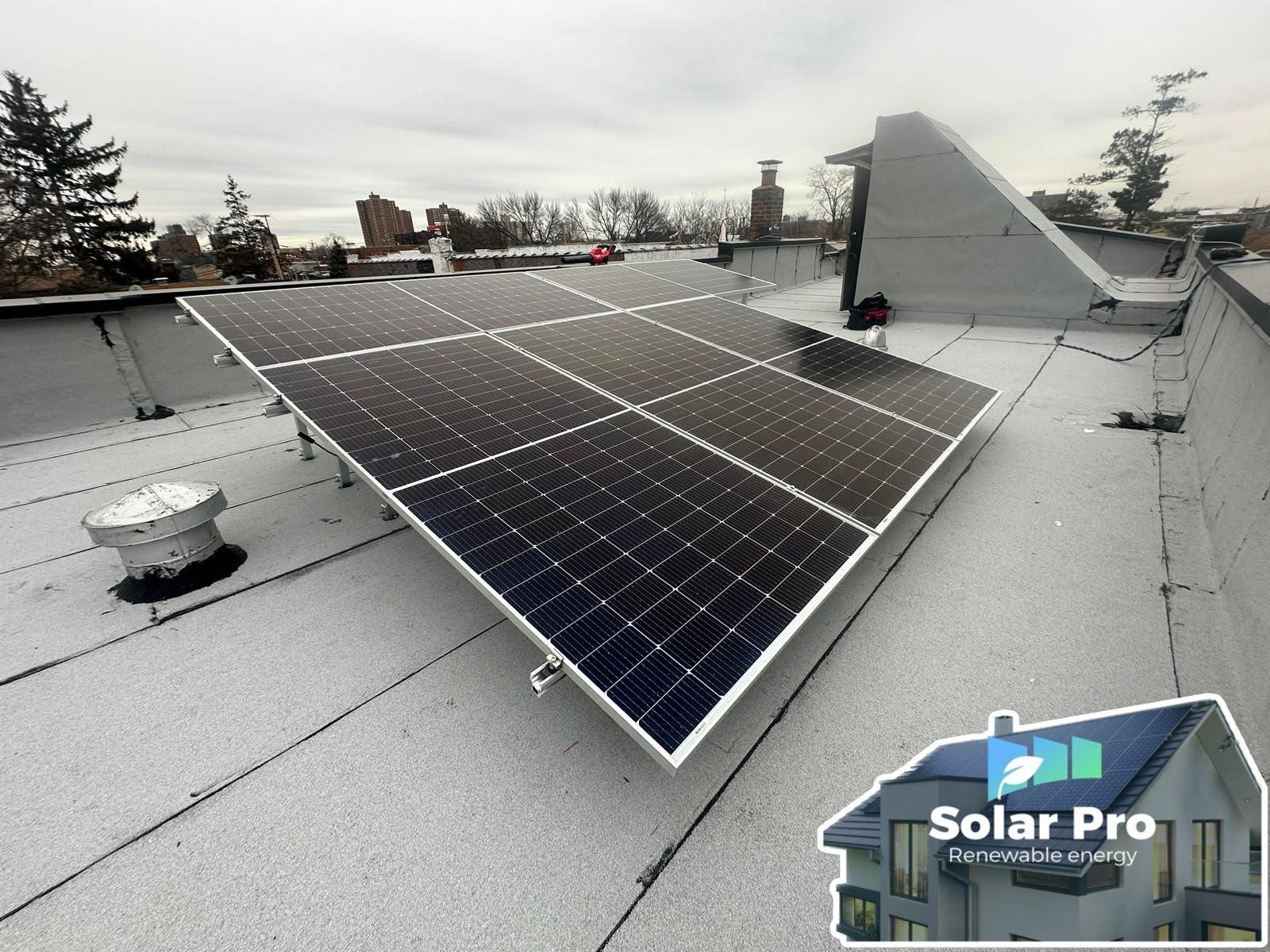 Flat-roof tilt-rack solar installation in New York City