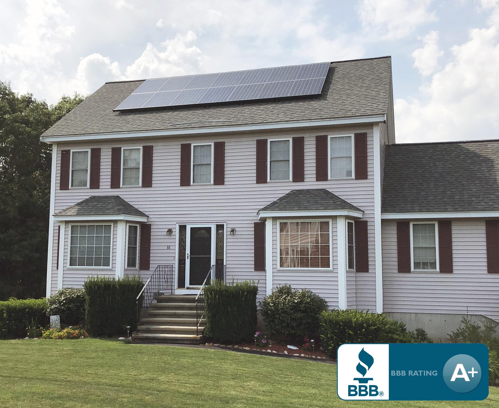 SunPower solar panels on colonial home in Billerica, Massachusetts
