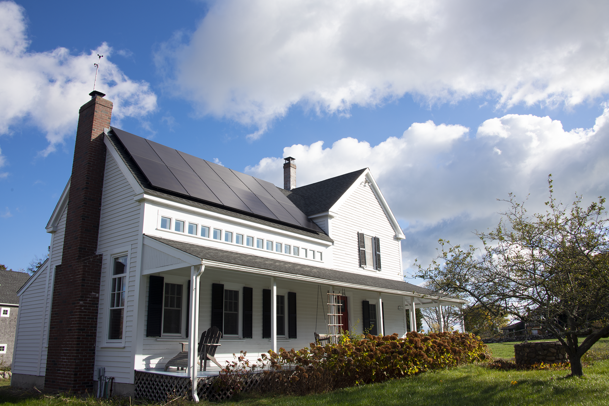 All-black Solaria solar panels on South Shore Farmhouse