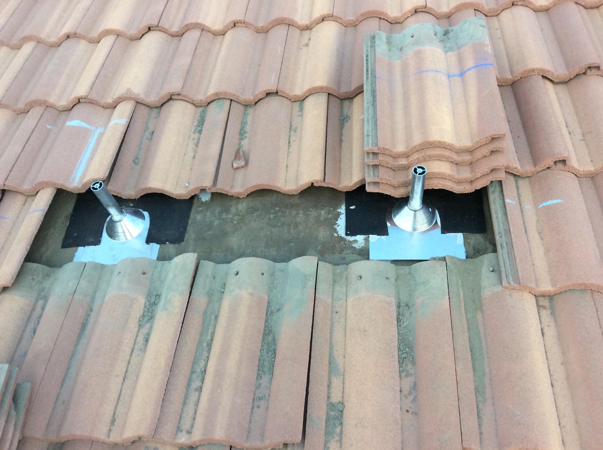 The start of an install, we double flash and felt our roof penetrations (tile only)