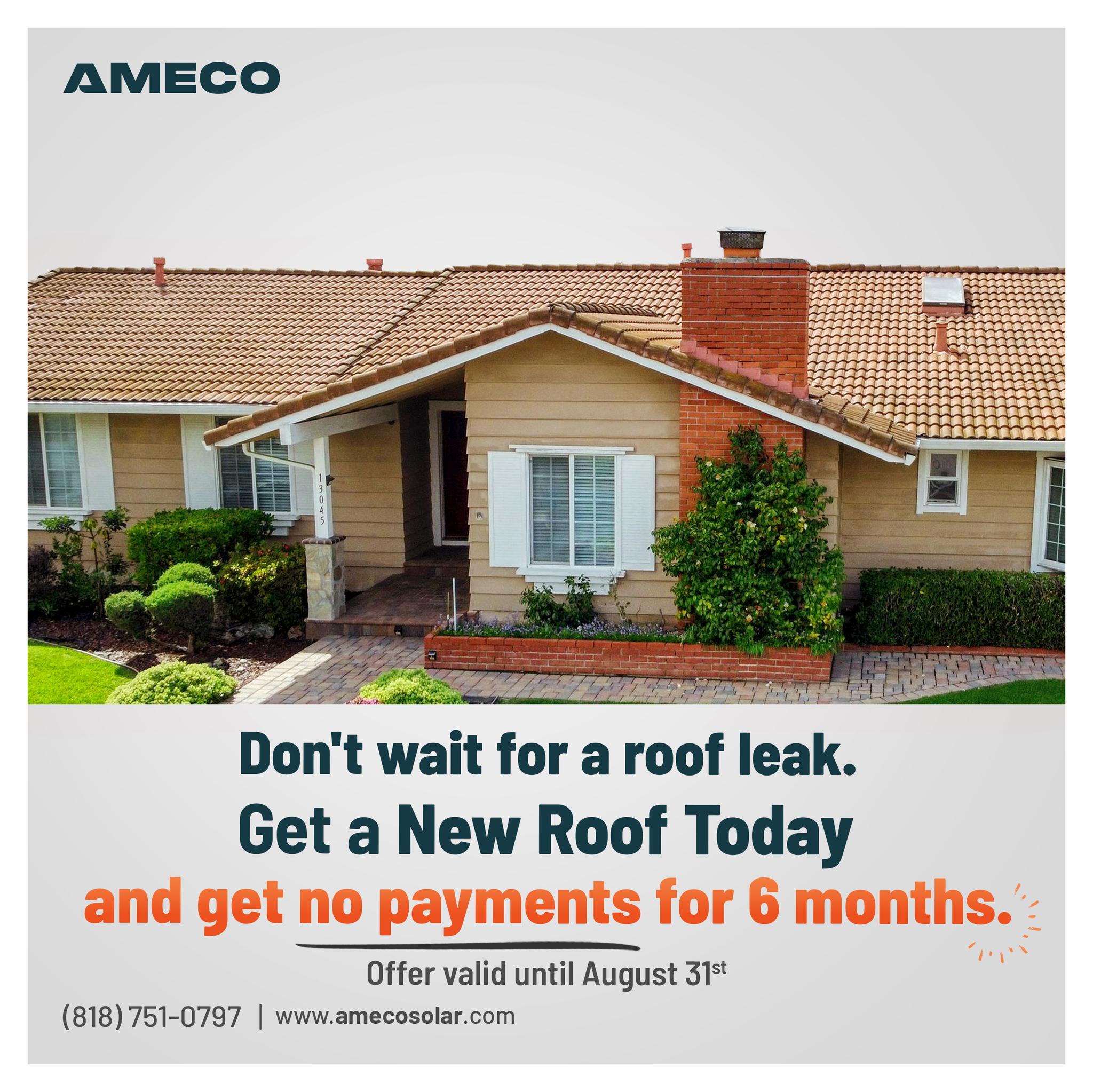 No Payments for 6 Months on all roof replacements this month