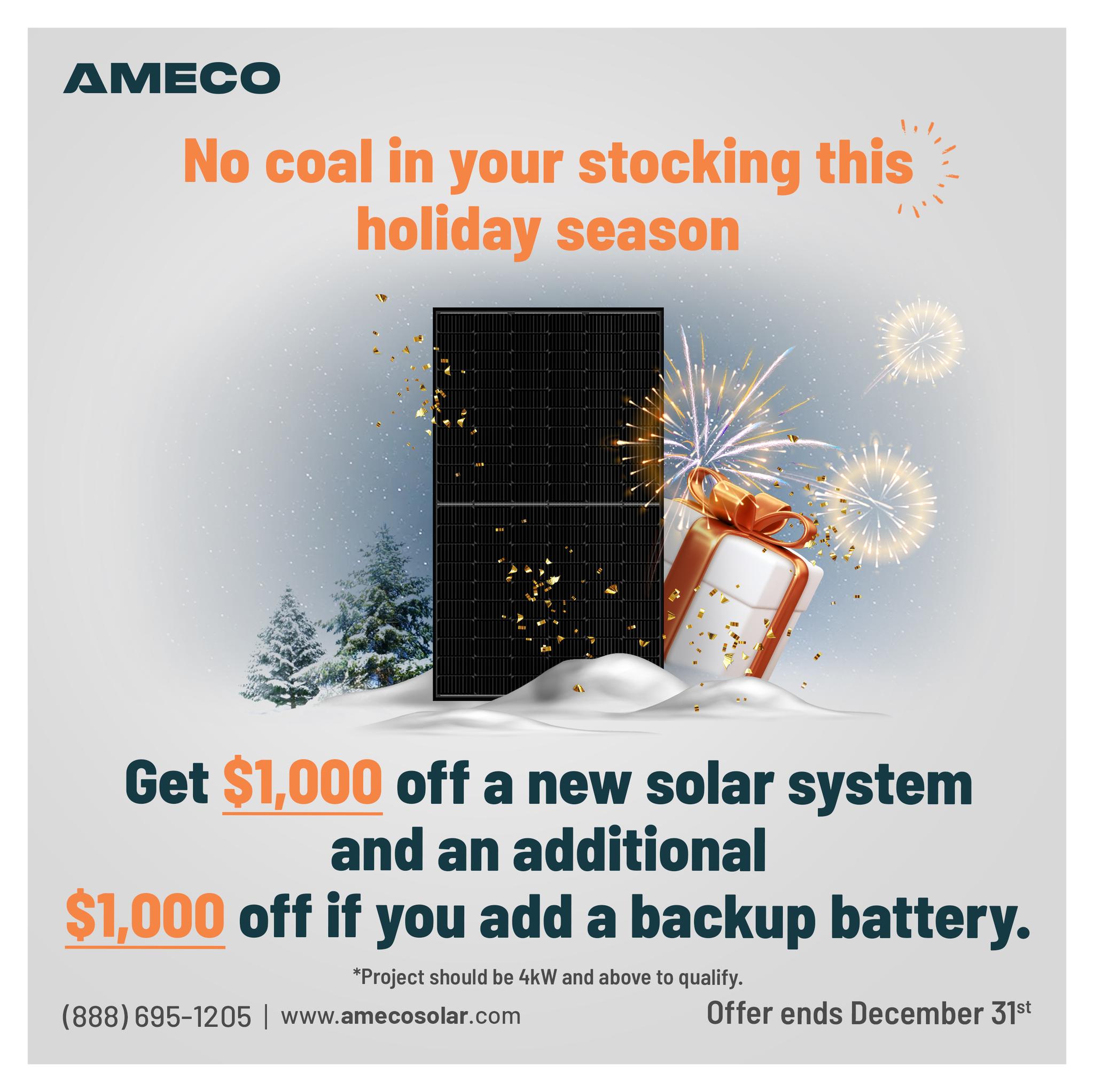 Save $1,000 on solar systems AND get an extra $1,000 OFF when you add a backup battery