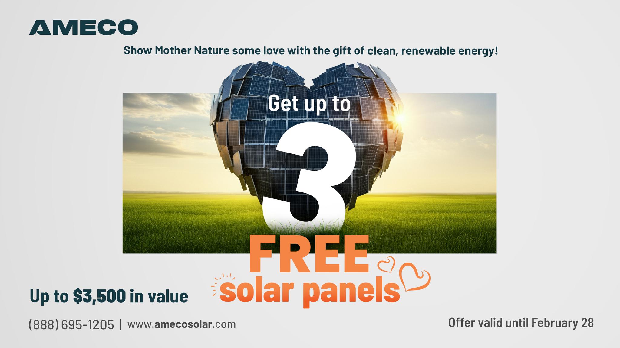 Go solar this February and get up to 3 FREE panels.