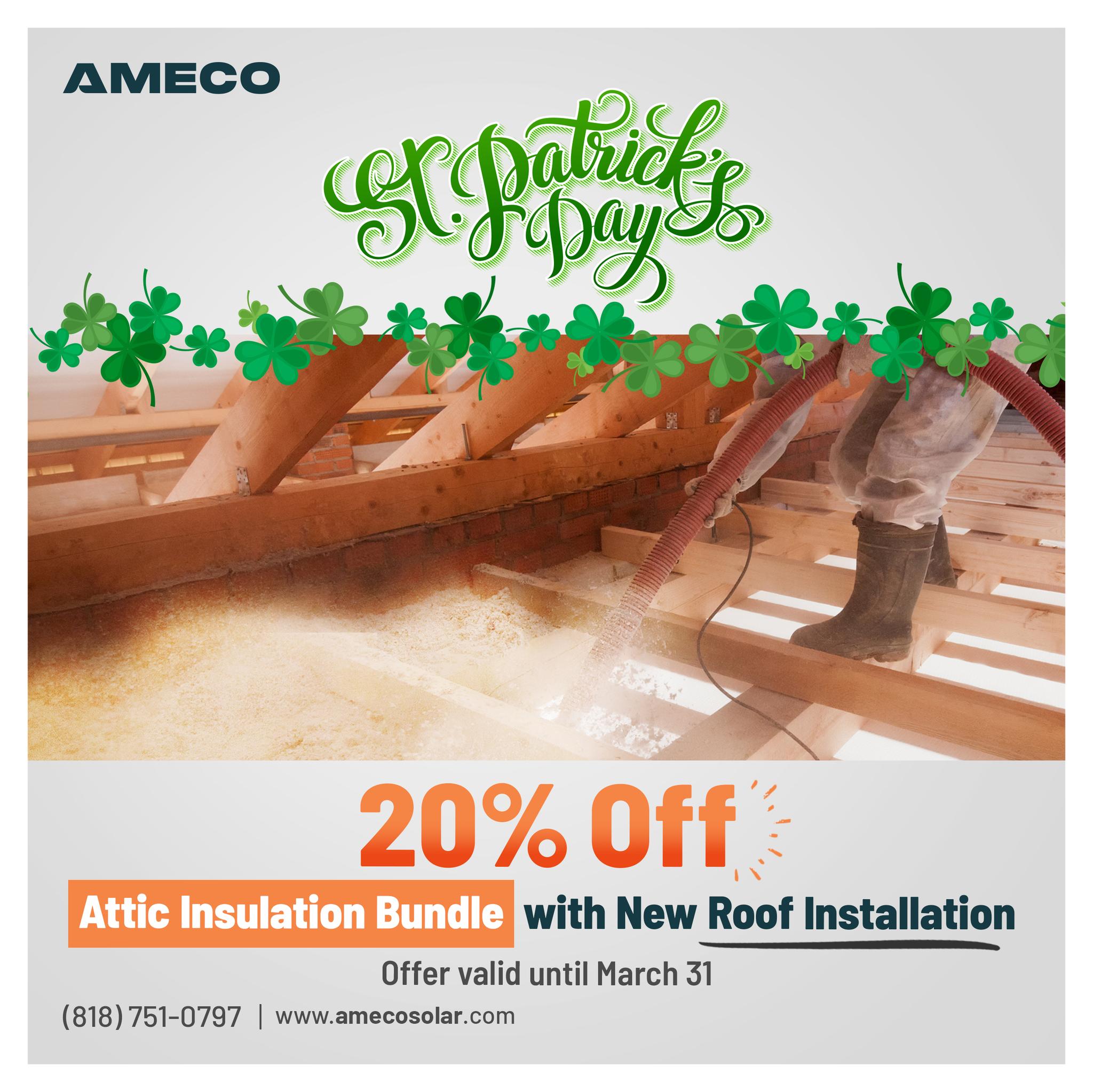 Get a 20% discount on attic insulation bundle when you replace your roof. Offer valid until March 31st.