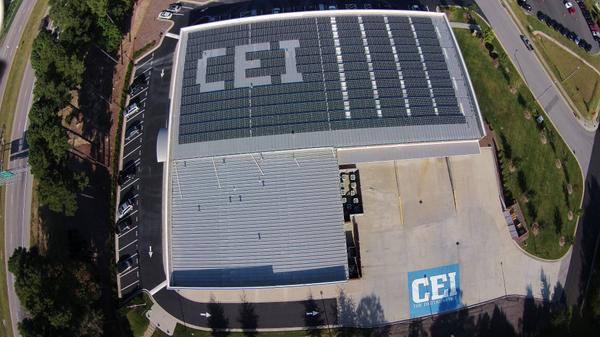 CEI's 160 kW solar array can be seen from the sky when flying out of RDU International Airport