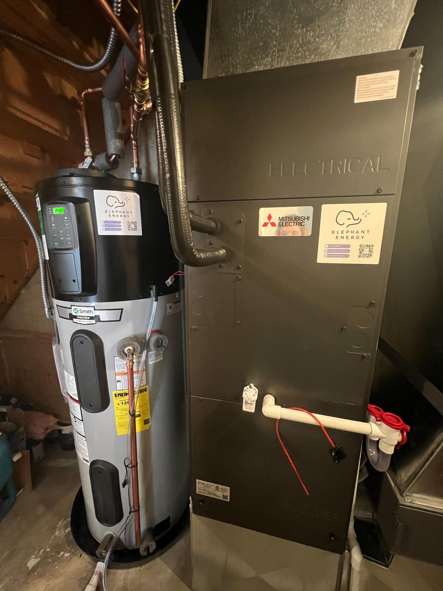 Mitsubishi heat pump air handler and AO Smith heat pump water heater