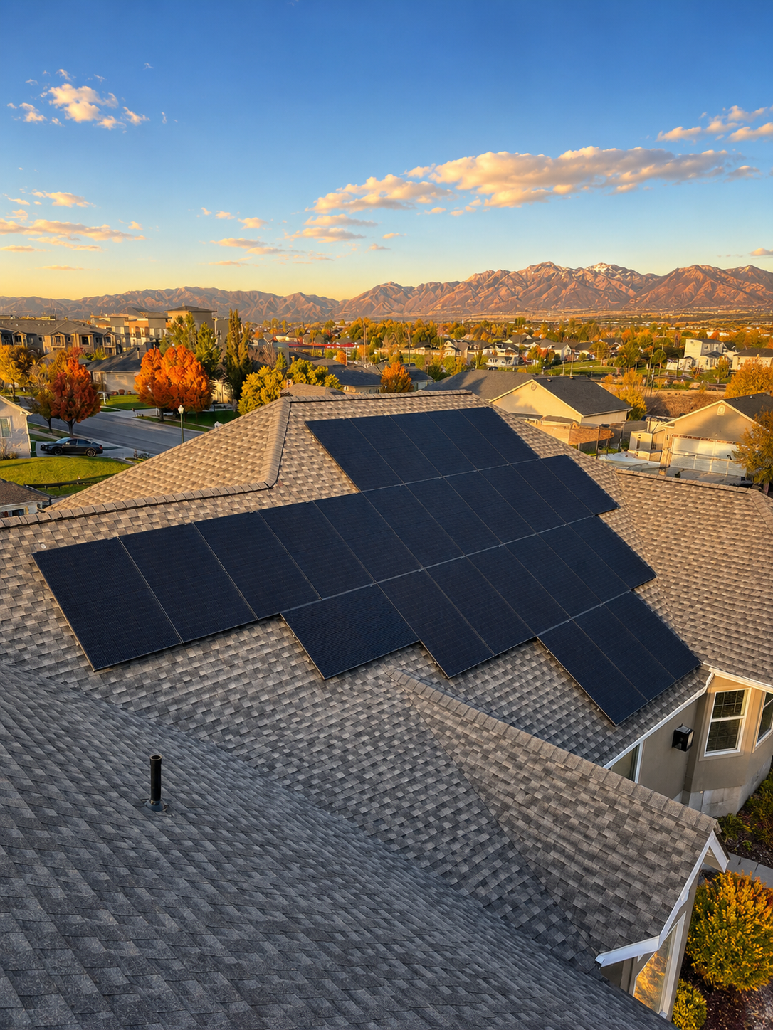 Front view of home with sleek solar panels