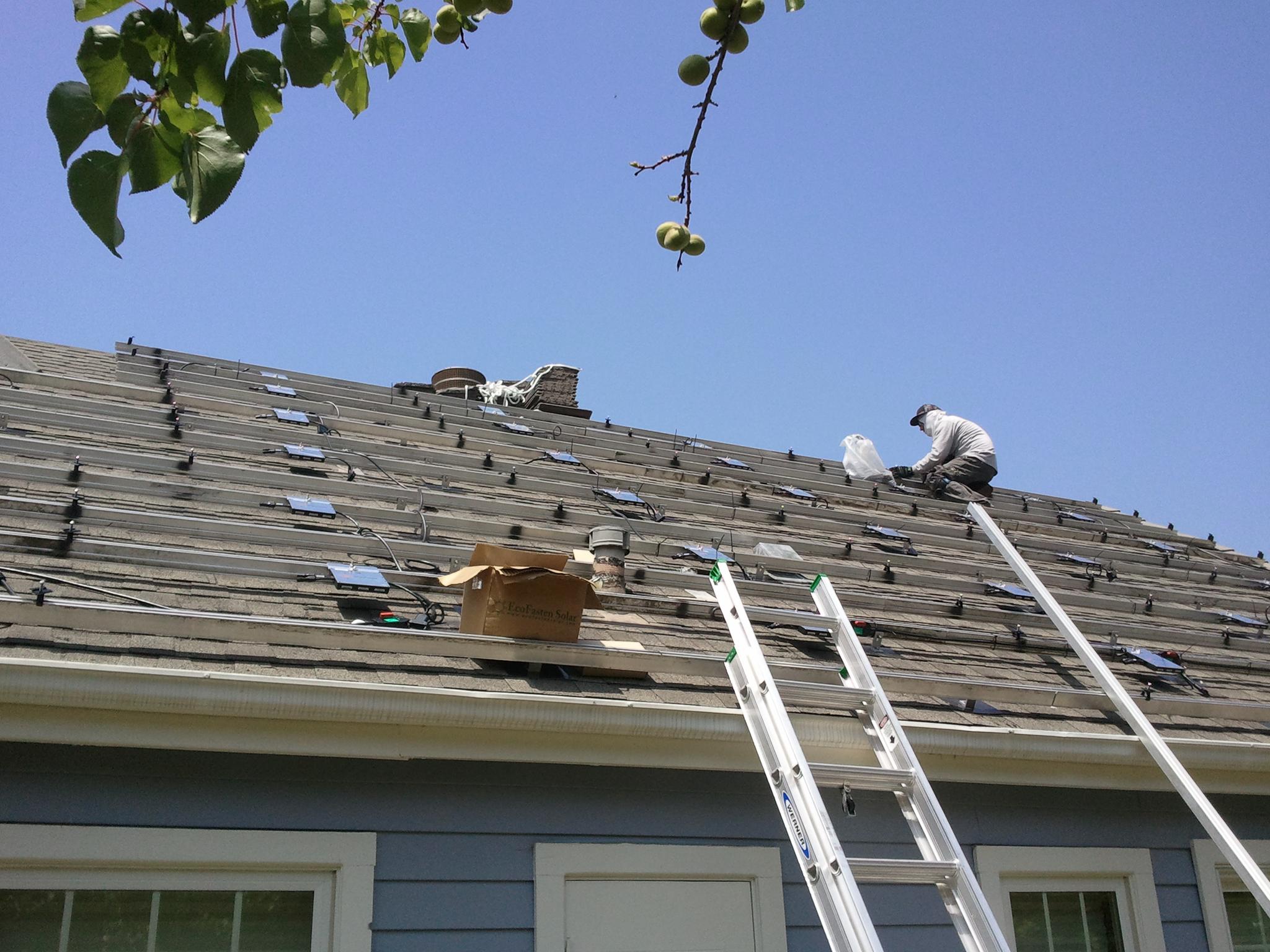 Roof attachments, racking and microinverters installed.  Ready for panels! - Redlands