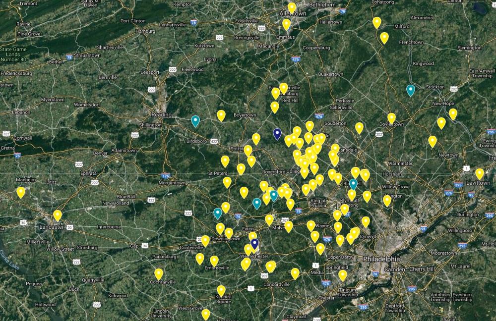 Each marker represents a solar array that was installed by SunPower Builders.