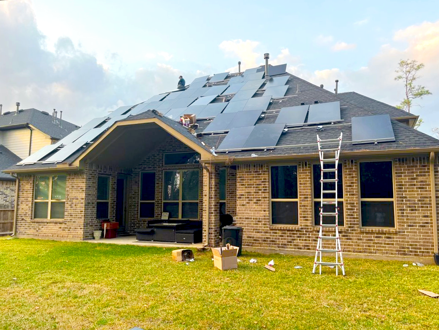 Right before the panels are placed on the roof.